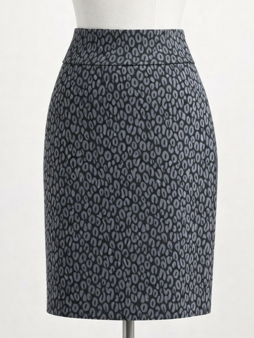 Halogen Black Gray Animal Print Knit Pencil Skirt • Stretch Cotton Ponte SIZE 2